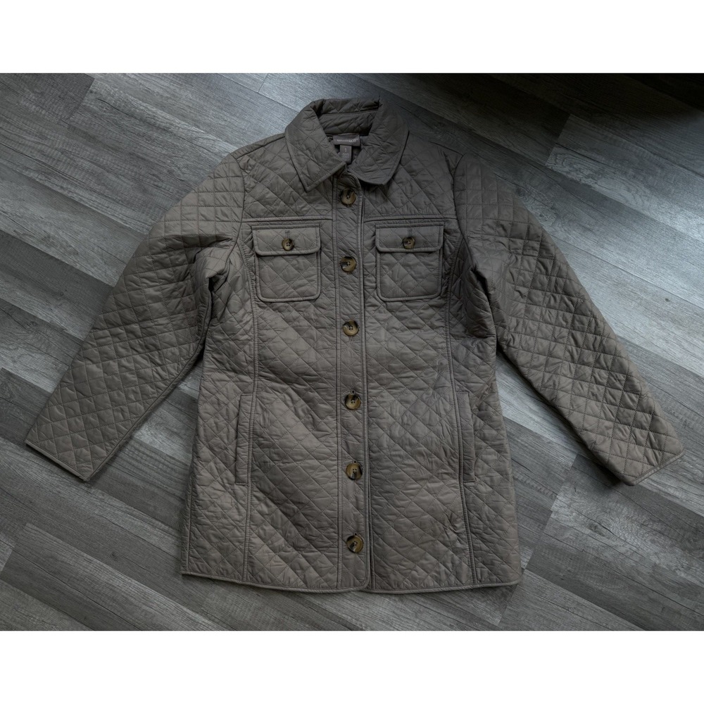 Chico's Quilted Full Button Front Jacket Women's Size 1 Medium Camel - Picture 2 of 16